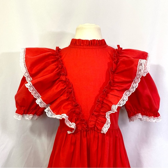 Vintage 80’s Kandy Ann Red Ruffled Party Dress Small 5 6 Short Sleeve - Picture 3 of 12